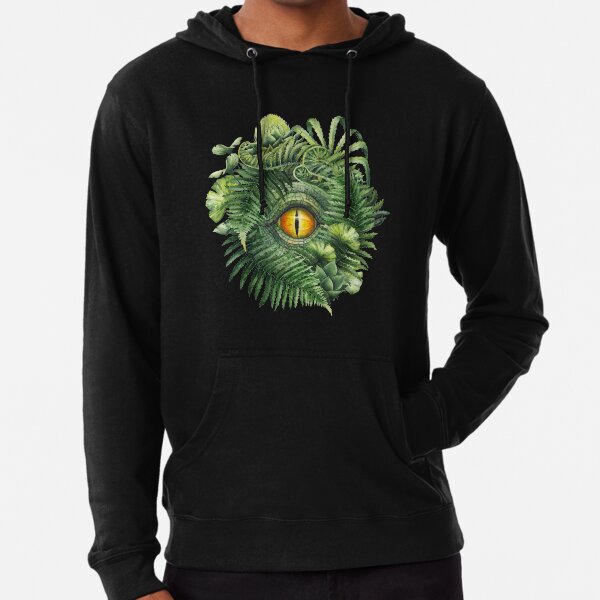 Watercolor dinosaur eye and prehistoric plants Lightweight Hoodie