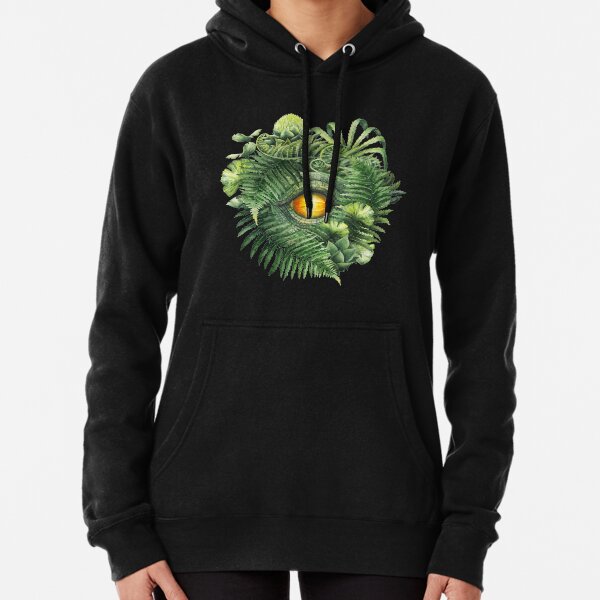 Watercolor dinosaur eye and prehistoric plants Pullover Hoodie