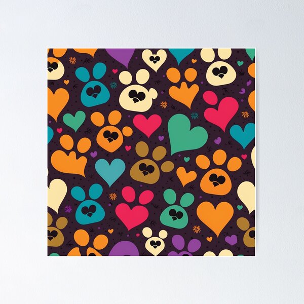 Item preview, Colorful Heart Cartoon Colorful Paw Print Dog Food Water Bowl Design designed and sold by Kplayzz2009.