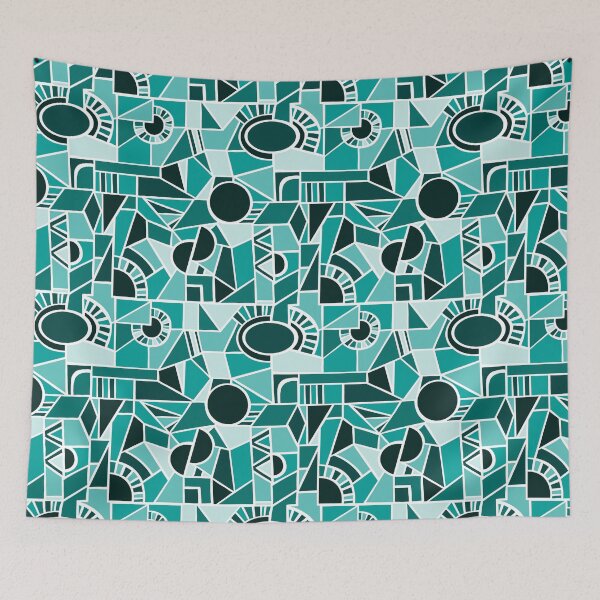 Artikelvorschau, Peacock Green Quirky Shaped Geometric Patterns entworfen und verkauft von SemDesigns1.