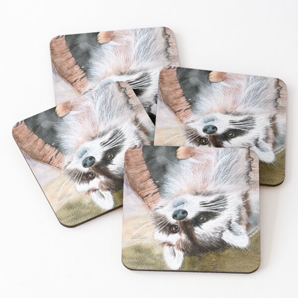 Item preview, Watercolor picture of a fluffy funny raccoon designed and sold by MaryWatercolor.