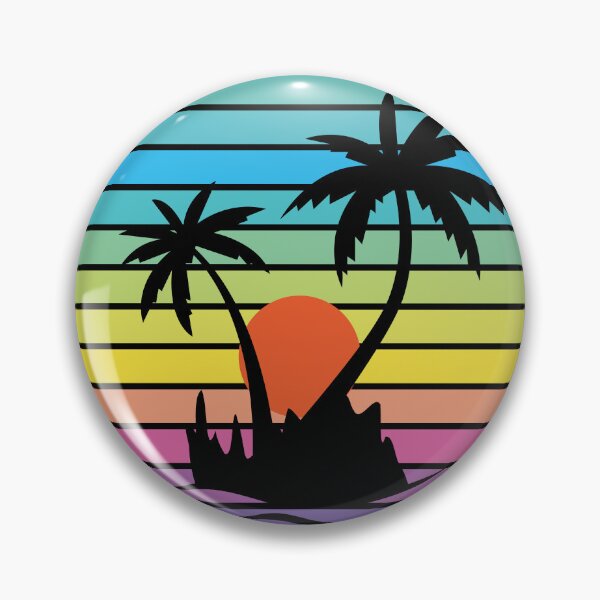 Item preview, Impulsado por la playa, con un colorido fondo circular de estilo retro y una hermosa puesta de sol con la silueta de dos palmeras designed and sold by Martapp.