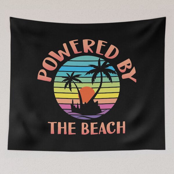 Item preview, Impulsado por la playa, con un colorido fondo circular de estilo retro y una hermosa puesta de sol con la silueta de dos palmeras designed and sold by Martapp.