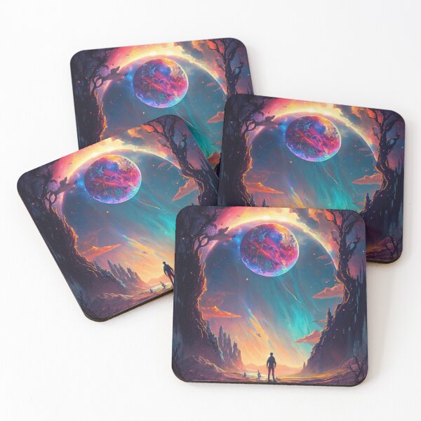 Item preview, Neon Synthwave Sci-Fi Planet in Space Beautiful Landscape oil painting In the style of Beksinski and Leonid Afremov designed and sold by Philip-p22.