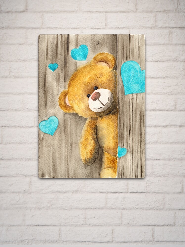 Teddy bear with blue hearts Metal Print for Sale by MaryWatercolor