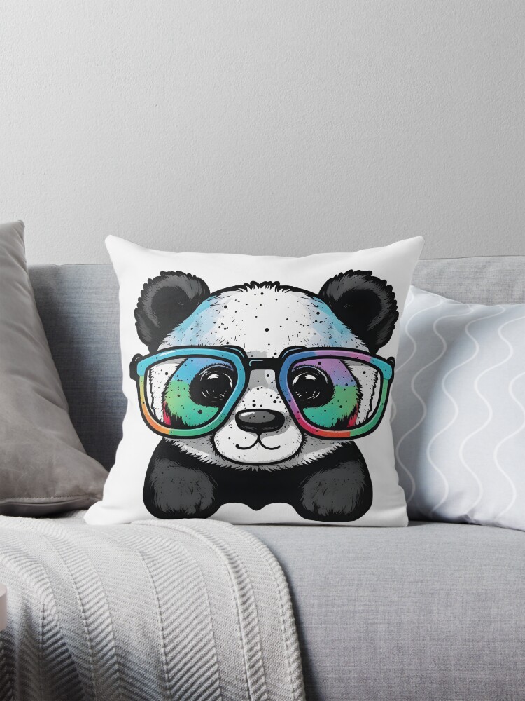 Super Cute Panda with Glasses Kawaii Cartoon Panda Bear Pillow for Sale by JoshiexJames Redbubble