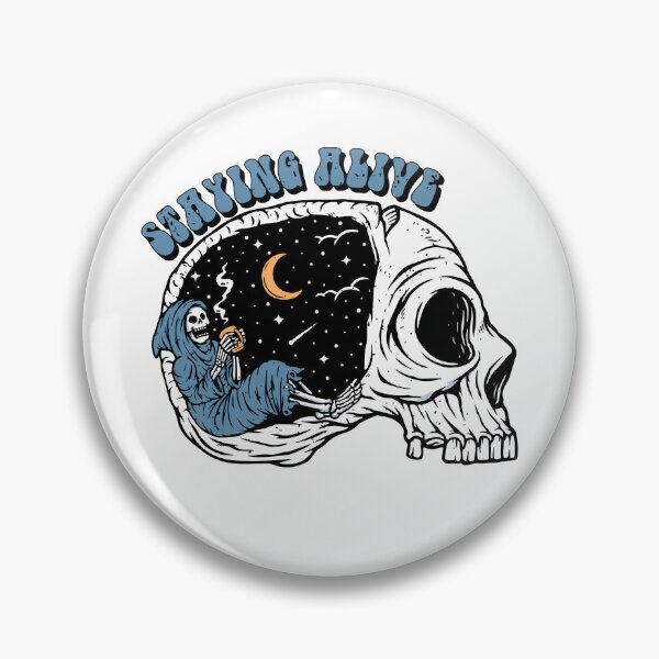 Item preview, Staying Alive, Retro Skeleton Taking a Coffee Break Under the Moonlight designed and sold by printify.