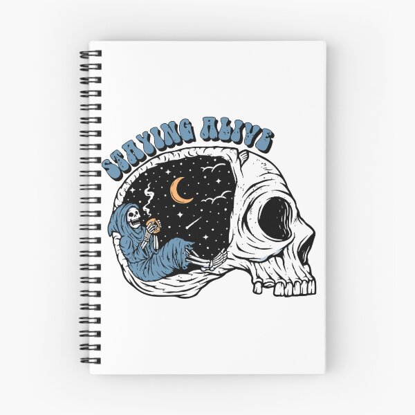 Item preview, Staying Alive, Retro Skeleton Taking a Coffee Break Under the Moonlight designed and sold by printify.