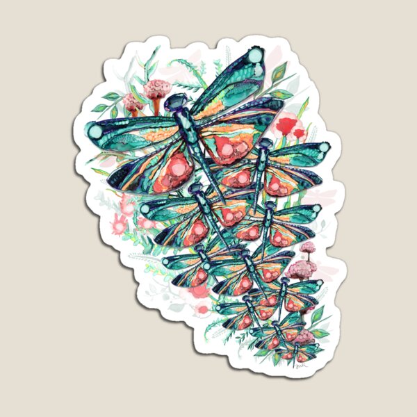 Dark Green Dragonfly Flower Garden Magnet
