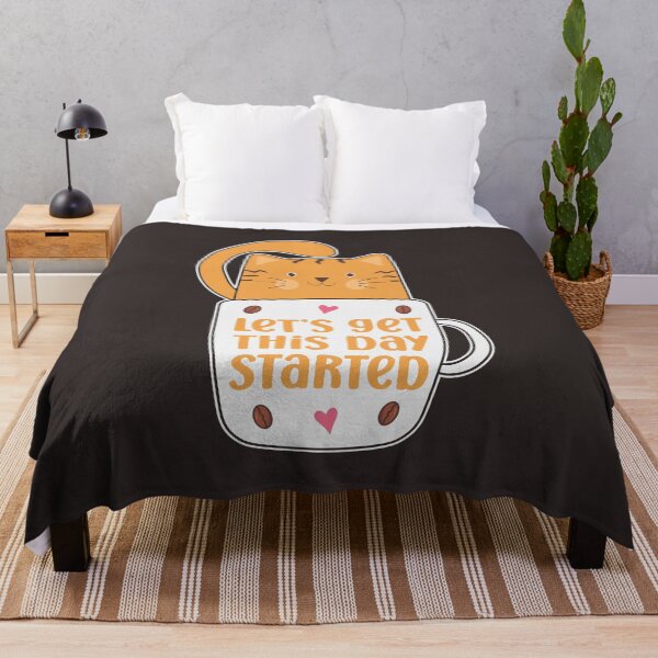Item preview, Cute, Trendy and Funny Coffee and Cat Lover Quote LET’S GET THIS DAY STARTED for Monday Motivation and Mornings, Cat with Coffee Cup Saying designed and sold by zenturtlemerch.