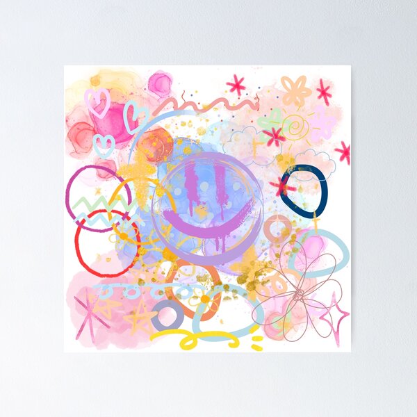 Item preview, doodle style cute smile face colorful graphic design mix star hearts flower  circles lines colors   designed and sold by hui-wen kuo.