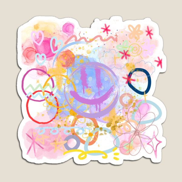 Item preview, garabatos lindas sonrisa caras coloridas diseño gráfico mezcla estrellas copas flores círculos líneas colores designed and sold by hui-wen kuo.
