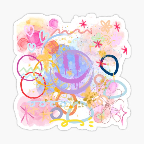Item preview, doodle style cute smile face colorful graphic design mix star hearts flower  circles lines colors   designed and sold by hui-wen kuo.