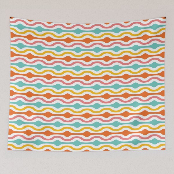 Item preview, Retro Geometric Waves Pattern Orange Pink Turquoise Yellow designed and sold by Cato99.