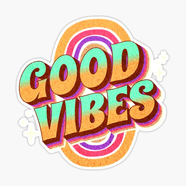 Good vibes lettering with vintage hippie styled rainbow shadow. Good vibes  sticker design template 13399824 PNG