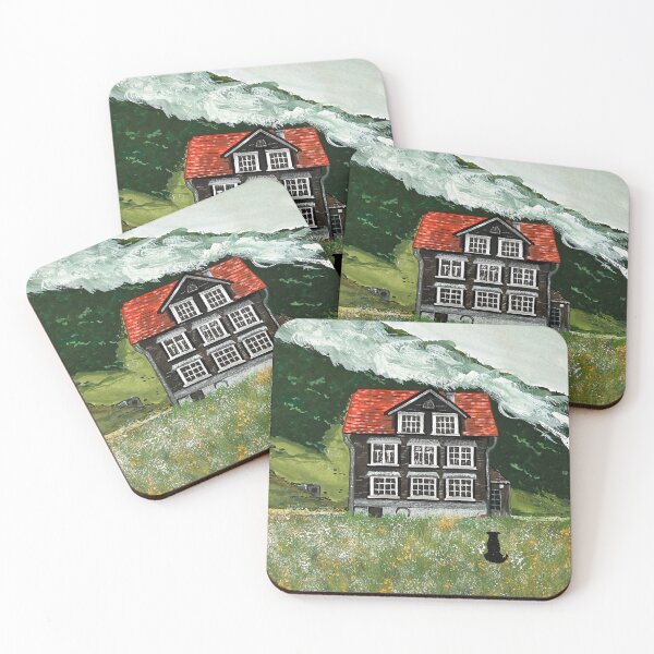 Artikelvorschau, Gouache-Malerei Norwegisches gemütliches Häuschen mit Bergen und schwarzem Hund entworfen und verkauft von idolizeyou.