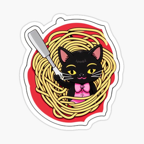 Vista previa del artículo con la obra «Gato comiendo espaguetis», diseñado y vendido por anggarmc.