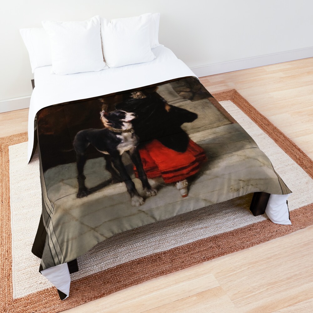 Bildnis einer Dame im historisierenden Kostüm mit Dogge by Friedrich August von Kaulbach - A Beauty And Her Dog 3 Bildnis einer Dame mit Dogge by Friedrich August von Kaulbach Remastered Xzendor7 Classical Art Old Masters Reproductions Comforter