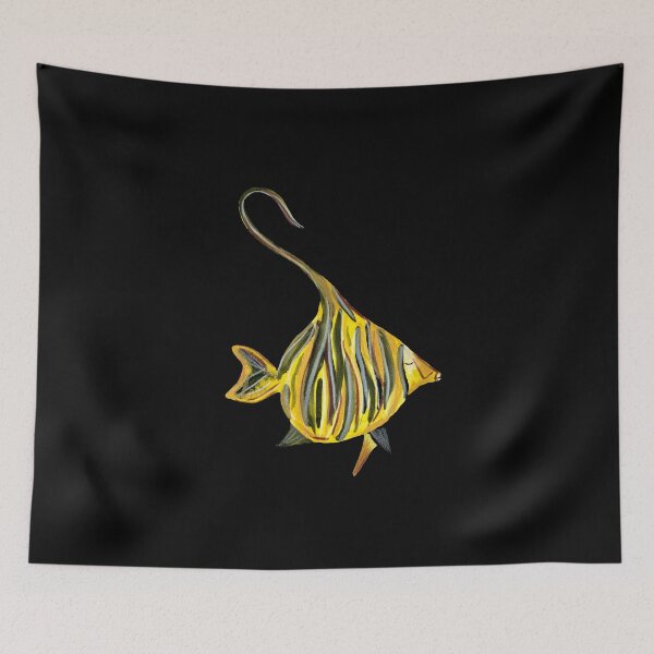 Item preview, Fish yellow ocean sea a watercolor illustration black designed and sold by Yana Mustafina | Boho Soulful Designs.