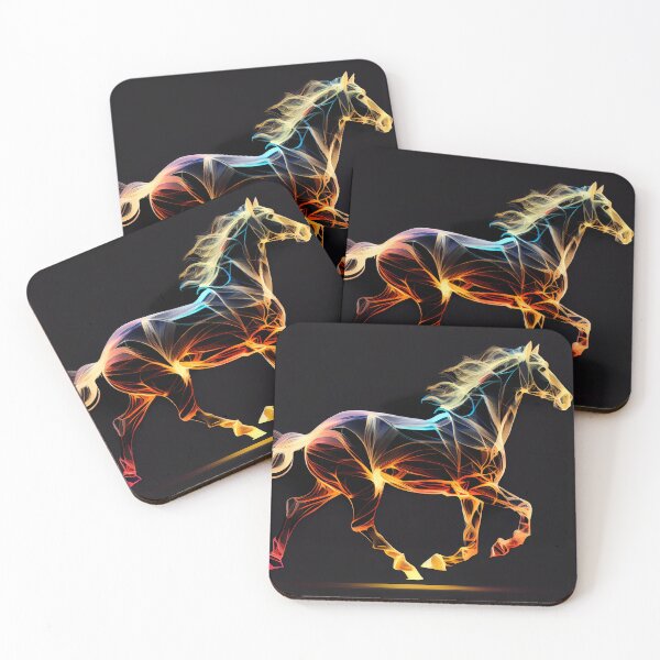 Item preview, Abstract Artwork, Horse in Full Gallop Vibrant Neon Styling on Black Background designed and sold by GotPink.