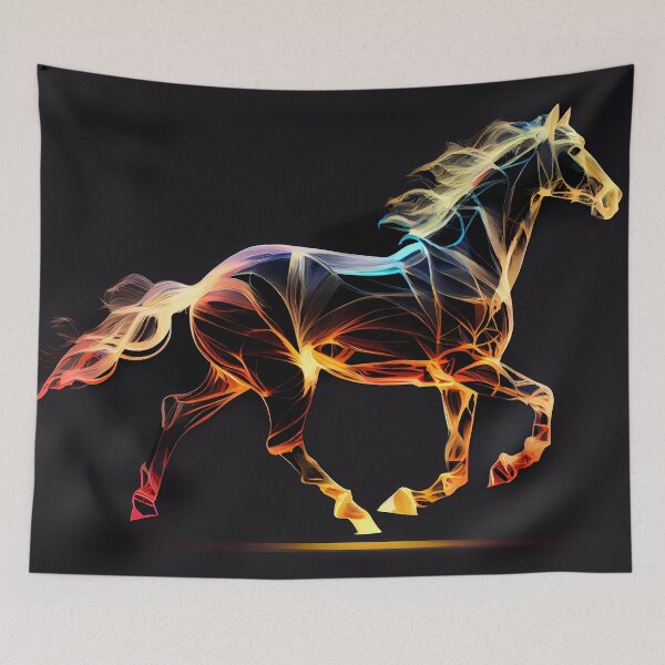 Item preview, Abstract Artwork, Horse in Full Gallop Vibrant Neon Styling on Black Background designed and sold by GotPink.