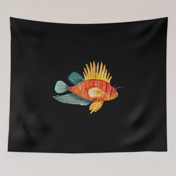 Item preview, Fish colorful ocean sea a watercolor illustration black designed and sold by Yana Mustafina | Boho Soulful Designs.