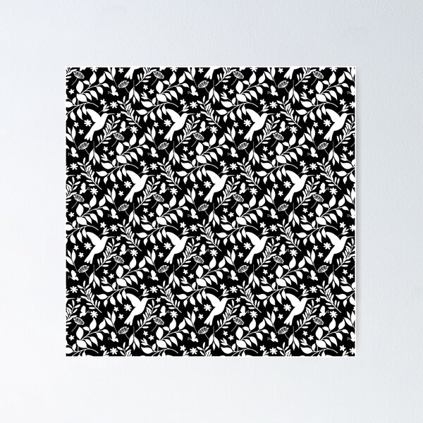 Item preview, Black Forest | Black and WhiteBotanical Birds Butterflies Floral Print designed and sold by thelustrous.