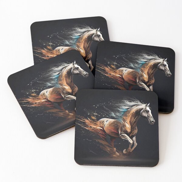 Item preview, Abstract Artwork, Horse Running in Vibrant Paint on Black Background designed and sold by GotPink.