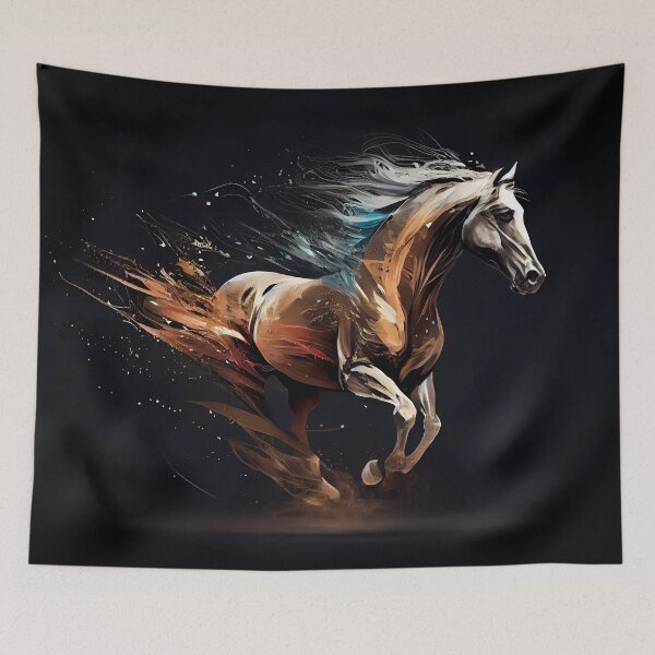 Item preview, Abstract Artwork, Horse Running in Vibrant Paint on Black Background designed and sold by GotPink.