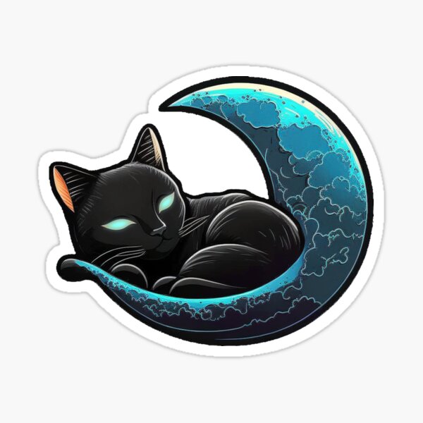 Black Cat Moon Sticker - Sticker Mania