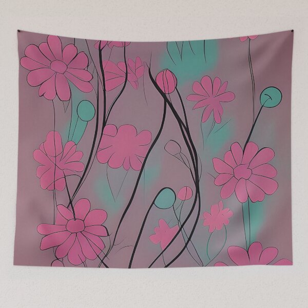 Aperçu de l'œuvre Funky muted pink and teal floral créée et vendue par ibelieveimages.