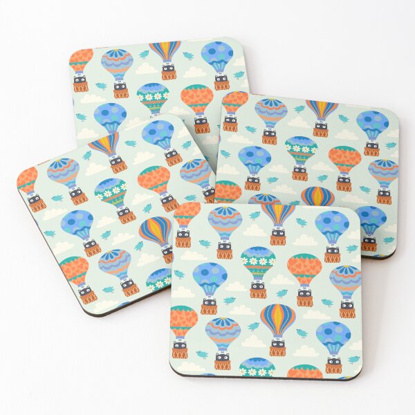 Item preview, Black Cats in Hot Air Balloons - Pattern designed and sold by Carrie Cantwell Art.