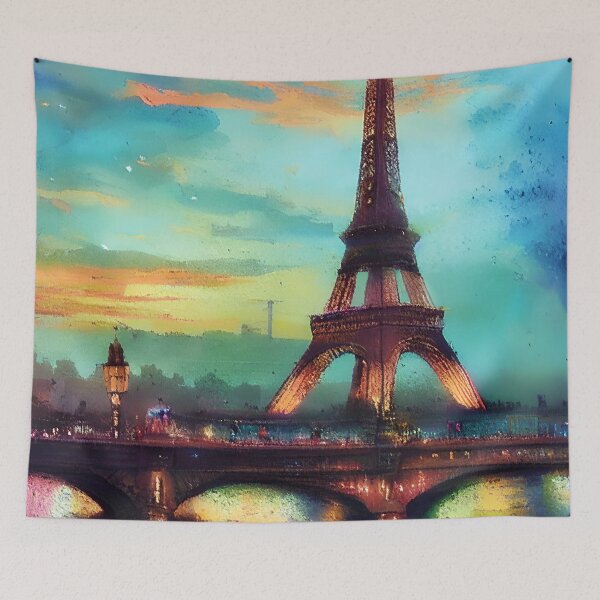 Item preview, Eiffel tower and bridge painting designed and sold by ibelieveimages.