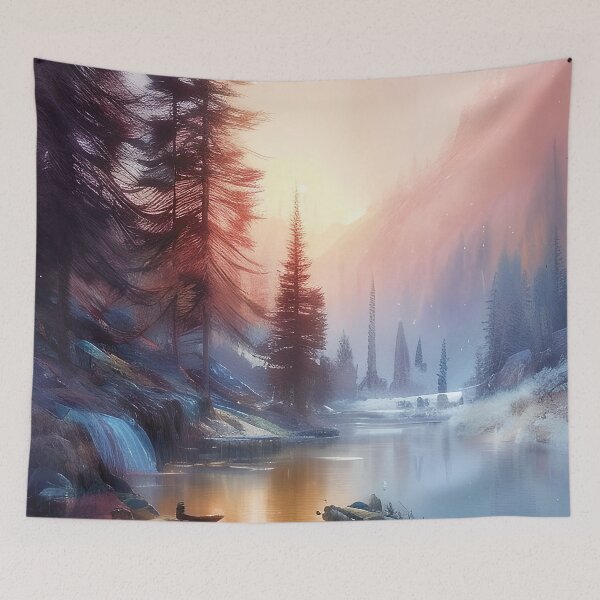 Item preview, Snowy mountain river sunrise designed and sold by ibelieveimages.