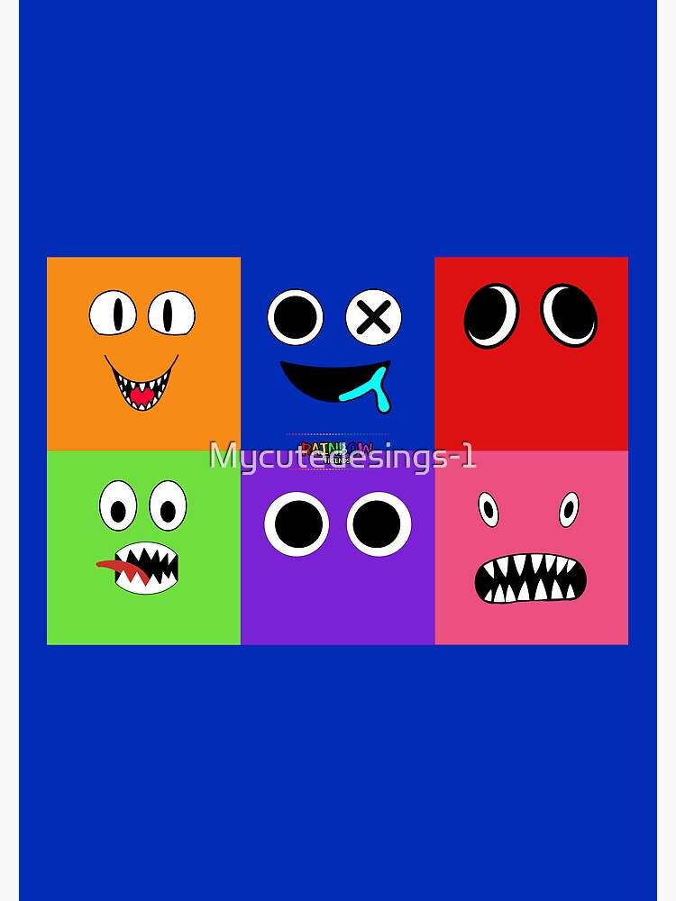 Rainbow Friends characters faces in grid.. Blue Roblox Rainbow