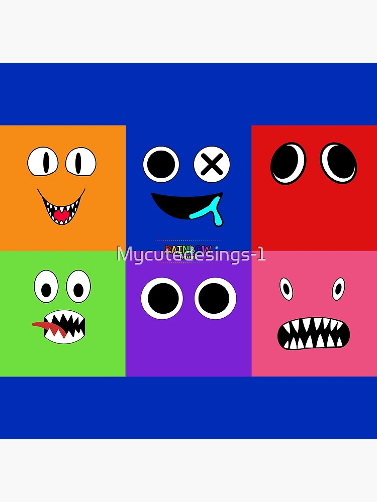 Rainbow Friends characters faces in grid.. Blue Roblox Rainbow