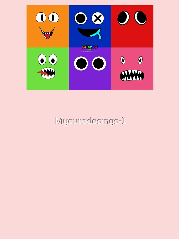 Rainbow Friends characters faces in grid.. Blue Roblox Rainbow