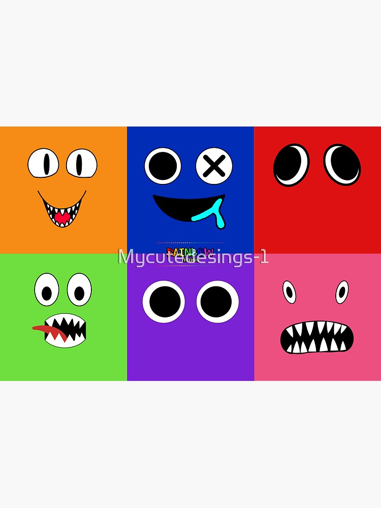 Rainbow Friends characters faces in grid.. Blue Roblox Rainbow