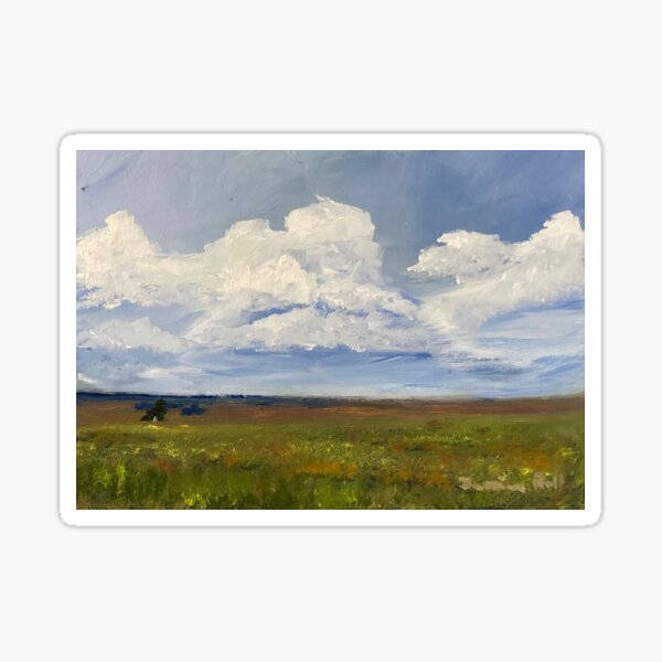 Large Fluffy Cloud Prarie Oil on Canvas Impressionist Painting Sticker