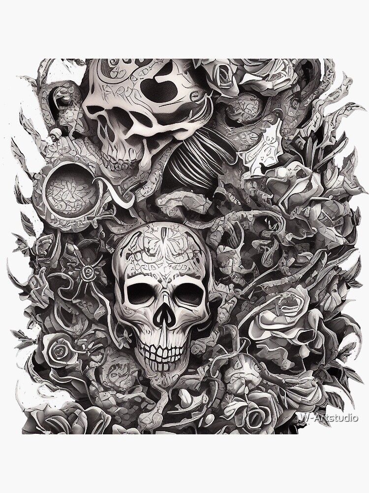 Wall Mural Black and White Skull Pattern 