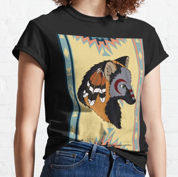 Native Red Indian Wolf White T Shirt Top Tee Design Art -  Sweden