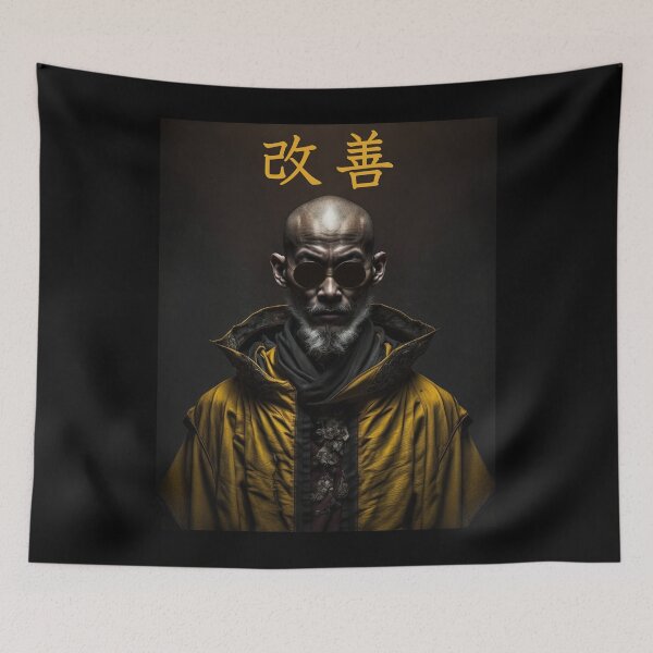 Item preview, Tibetan Cyberpunk Futuristic Monk – Kaizen Continuous Improvement Japanese Kanji designed and sold by MadeByRobots.