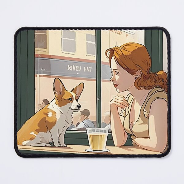 Item preview, Girl and Corgi in New York Cafe Anime Retro 50s designed and sold by AIWanderer.