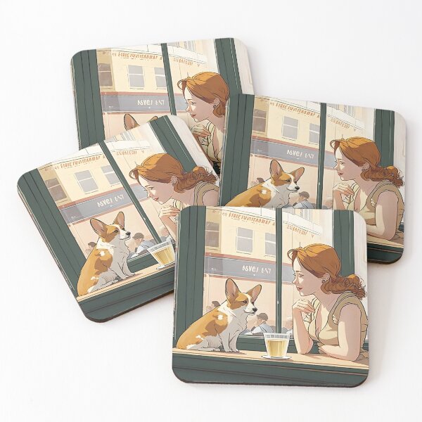 Item preview, Girl and Corgi in New York Cafe Anime Retro 50s designed and sold by AIWanderer.