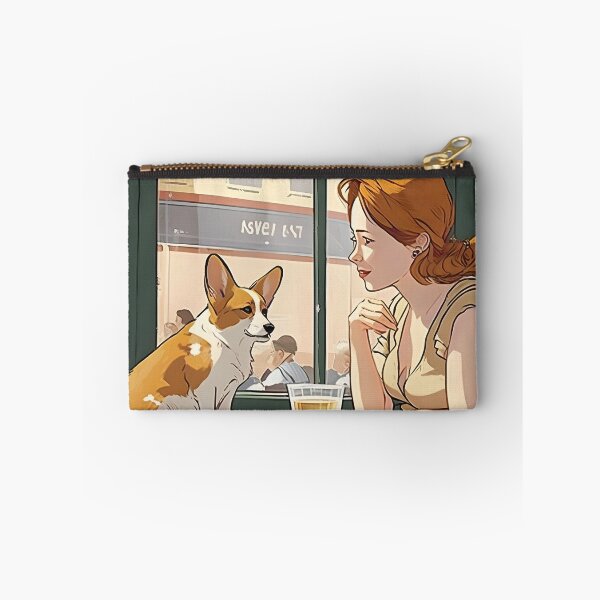Artikelvorschau, Mädchen und Corgi im New Yorker Café Anime Retro 50er Jahre entworfen und verkauft von AIWanderer.