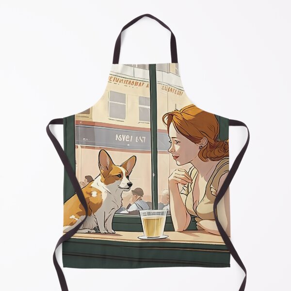 Item preview, Girl and Corgi in New York Cafe Anime Retro 50s designed and sold by AIWanderer.