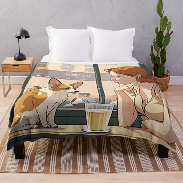Item preview, Girl and Corgi in New York Cafe Anime Retro 50s designed and sold by AIWanderer.
