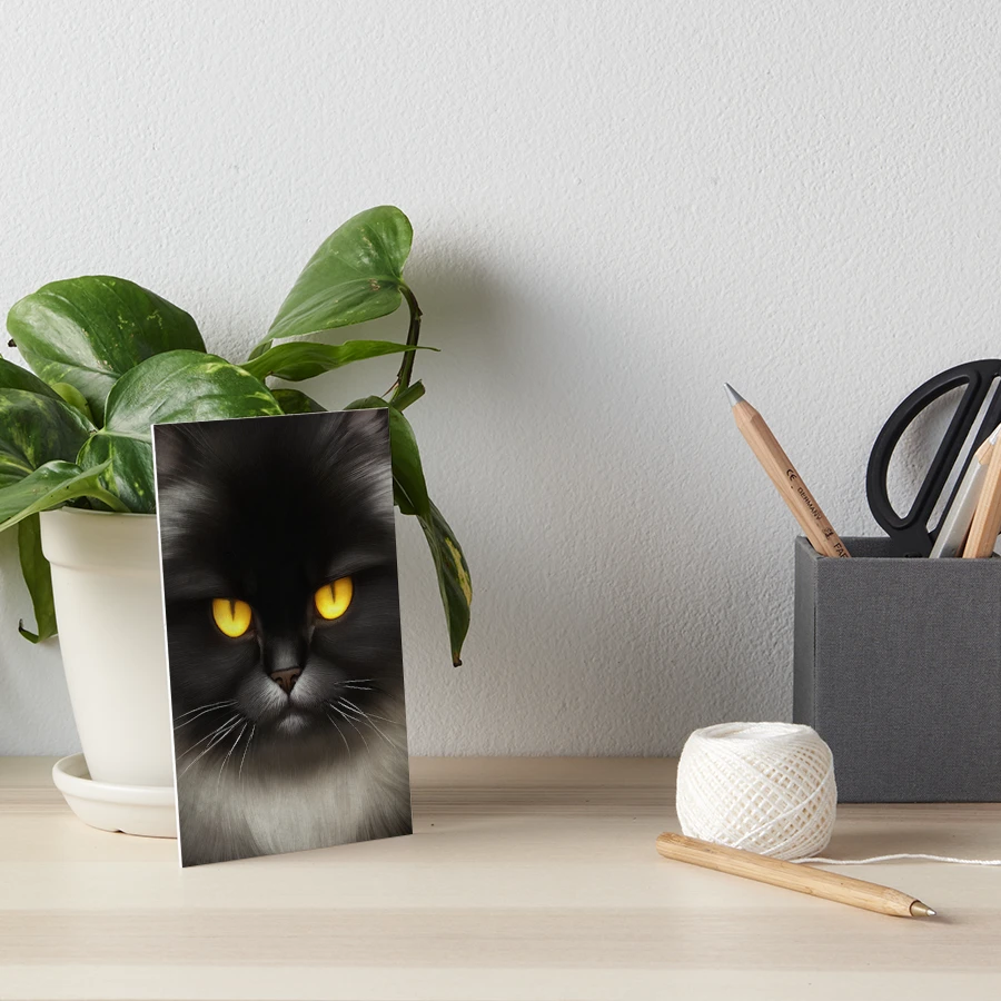 Portrait of Angry Fluffy Black Persian Cat Face - Black Cat - Sticker