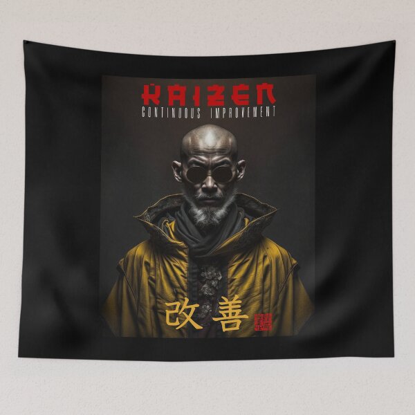 Item preview, Tibetan Cyberpunk Futuristic Monk – Kaizen Continuous Improvement Japanese Kanji designed and sold by MadeByRobots.
