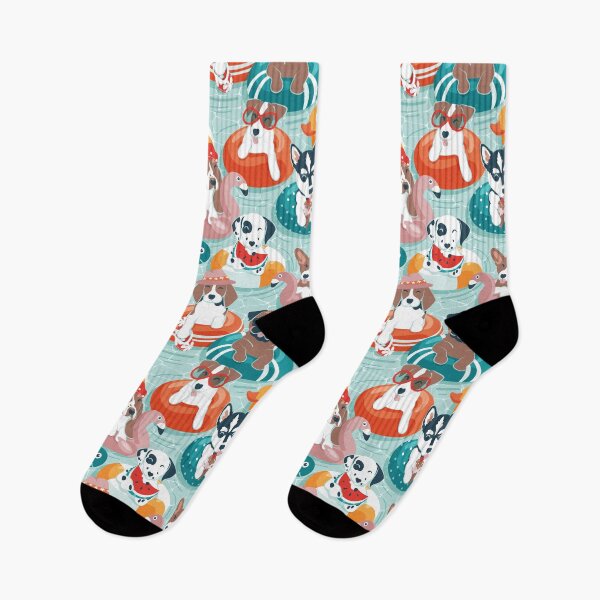 Item preview, Summer pool pawty // aqua background dog breeds in vacations playing on swimming pool floats // Labrador beagle dachshund jack Russell Dalmatian welsh corgi pug greyhound basset hound husky  designed and sold by SelmaCardoso.
